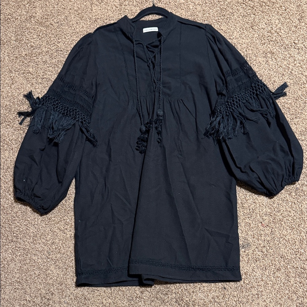 Ulla Johnson Black Blouse with Tassel Accents